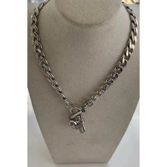 Juicy Couture Logo Heart J Charms Silver Tone Chain Link Toggle Necklace 17” - Picture 10 of 16